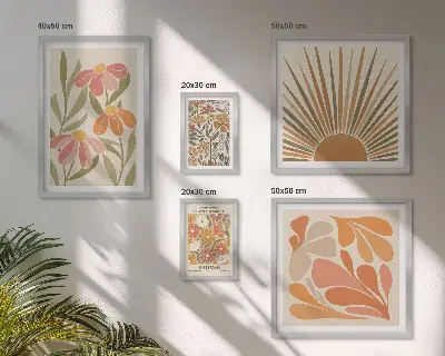 Geometrické květiny v boho stylu poliptyk v rámu