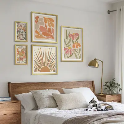 Geometrické květiny v boho stylu poliptyk v rámu