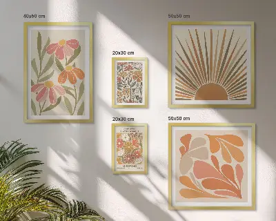 Geometrické květiny v boho stylu poliptyk v rámu