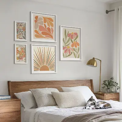 Geometrické květiny v boho stylu poliptyk v rámu