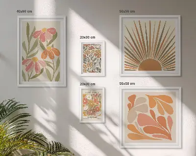 Geometrické květiny v boho stylu poliptyk v rámu