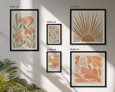 Geometrické květiny v boho stylu poliptyk v rámu