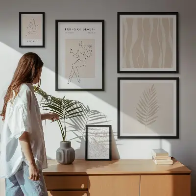 Sada obrazů do ložnice se stylovou grafikou žen a rostlin