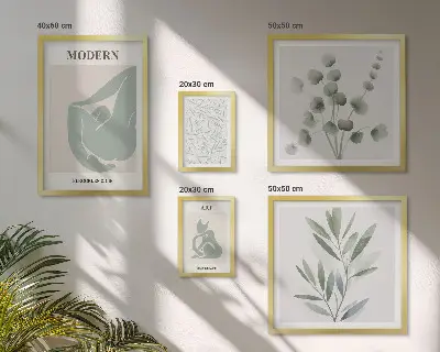 Poliptyk v rámu se stylovou rostlinnou a abstraktní grafikou