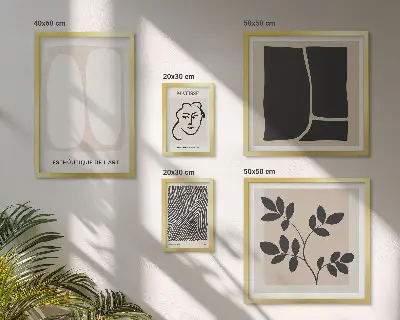 Stylová grafika s minimalistickými liniemi v rámu jako polyptych