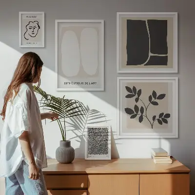 Stylová grafika s minimalistickými liniemi v rámu jako polyptych