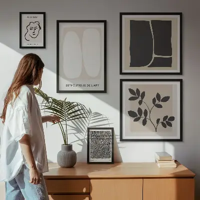 Stylová grafika s minimalistickými liniemi v rámu jako polyptych