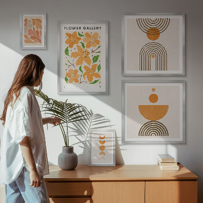 Sada obrazů do ložnice Stylové květiny a geometrie