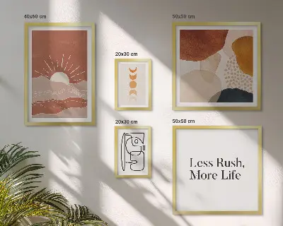 Stylová abstraktní grafika slunce poliptyk v rámu
