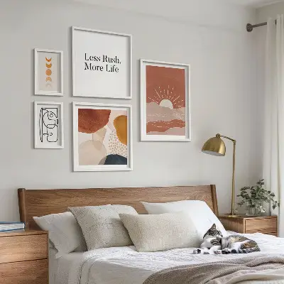 Stylová abstraktní grafika slunce poliptyk v rámu
