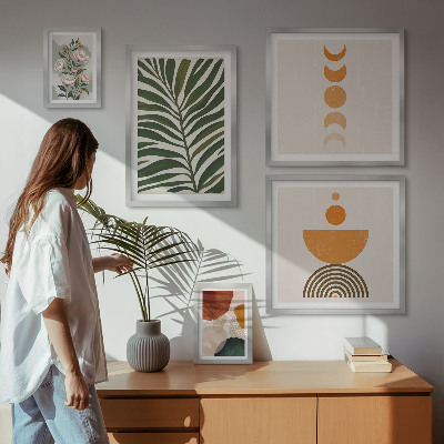 Sada obrazů do ložnice Rostlinné vzory boho tvary