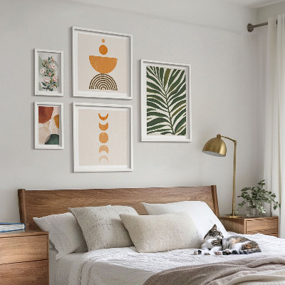 Sada obrazů do ložnice Rostlinné vzory boho tvary
