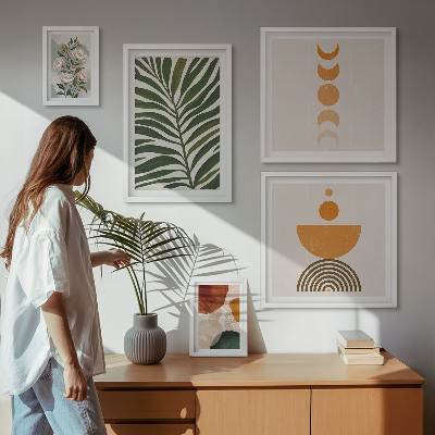Sada obrazů do ložnice Rostlinné vzory boho tvary