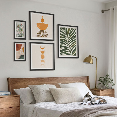 Sada obrazů do ložnice Rostlinné vzory boho tvary