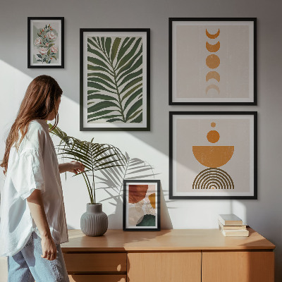 Sada obrazů do ložnice Rostlinné vzory boho tvary