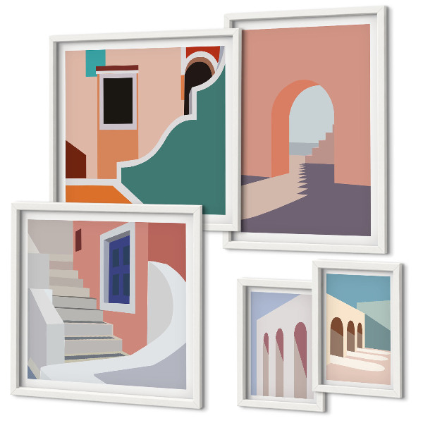 Sada obrazů do ložnice Pastelová architektonická grafika