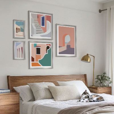 Sada obrazů do ložnice Pastelová architektonická grafika