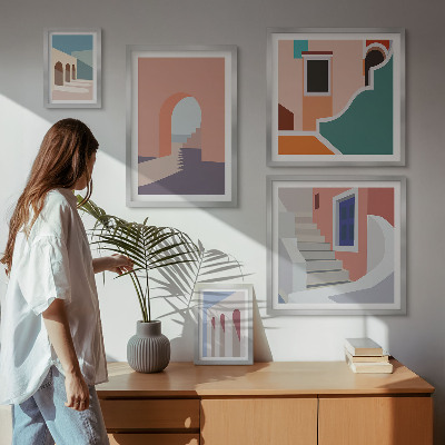 Sada obrazů do ložnice Pastelová architektonická grafika