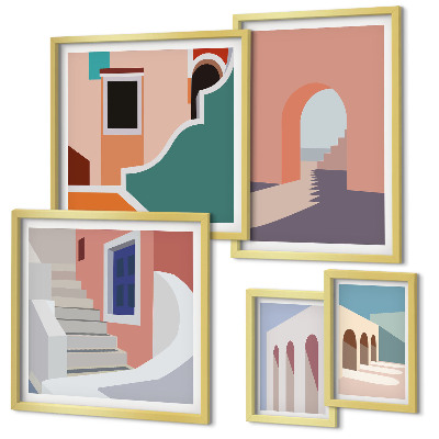 Sada obrazů do ložnice Pastelová architektonická grafika