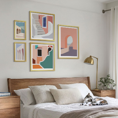 Sada obrazů do ložnice Pastelová architektonická grafika