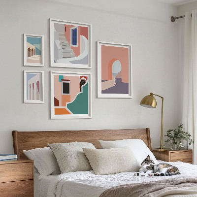 Sada obrazů do ložnice Pastelová architektonická grafika