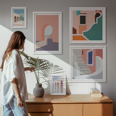 Sada obrazů do ložnice Pastelová architektonická grafika