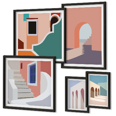 Sada obrazů do ložnice Pastelová architektonická grafika