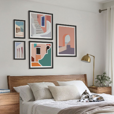 Sada obrazů do ložnice Pastelová architektonická grafika
