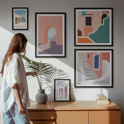 Sada obrazů do ložnice Pastelová architektonická grafika