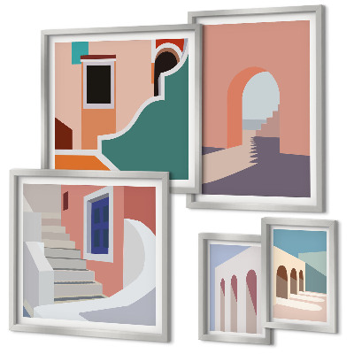 Sada obrazů do ložnice Pastelová architektonická grafika