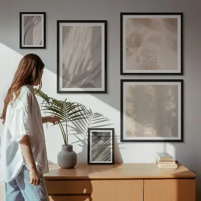 Poliptyk v rámu přírodní boho látky detail