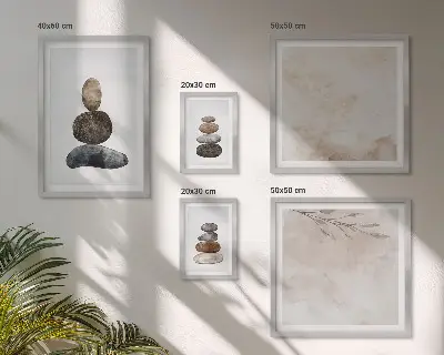 Sada obrazů do ložnice dekorativní malby s motivem hromad kamenů v boho stylu