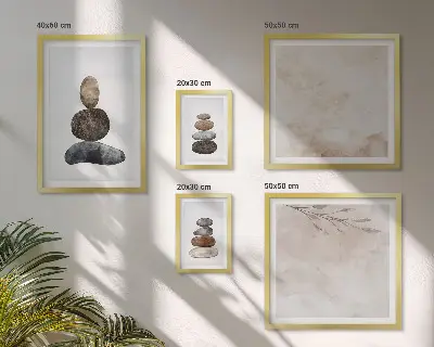 Sada obrazů do ložnice dekorativní malby s motivem hromad kamenů v boho stylu
