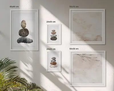Sada obrazů do ložnice dekorativní malby s motivem hromad kamenů v boho stylu