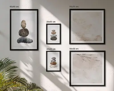 Sada obrazů do ložnice dekorativní malby s motivem hromad kamenů v boho stylu