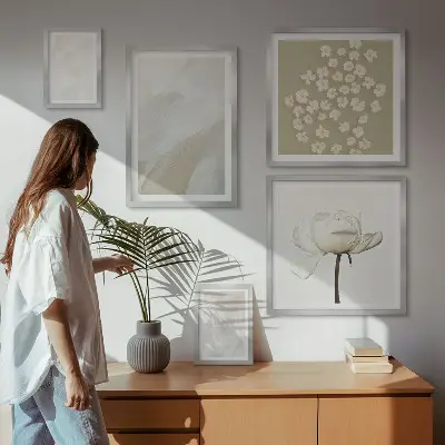 Květiny s boho texturou vícedílný obraz v rámu