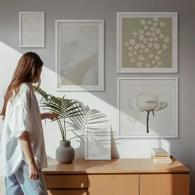 Květiny s boho texturou vícedílný obraz v rámu