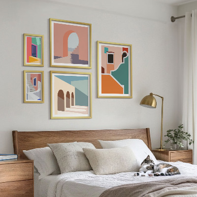 Sada obrazů do ložnice Barevné ilustrace budov