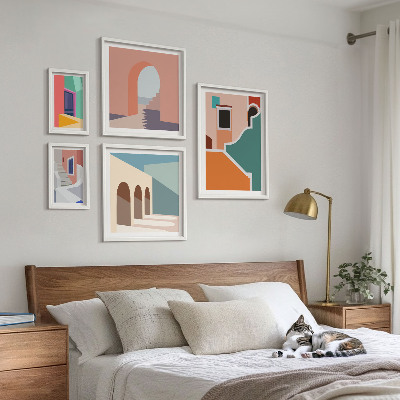 Sada obrazů do ložnice Barevné ilustrace budov