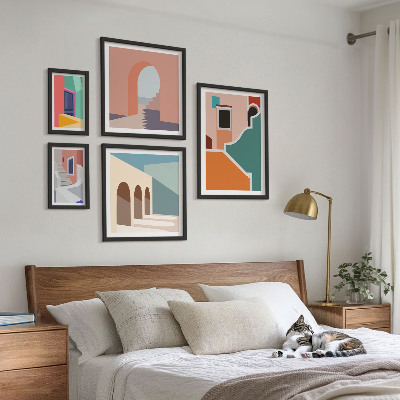 Sada obrazů do ložnice Barevné ilustrace budov