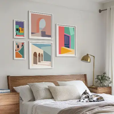 Barevné ilustrace města poliptyk v rámu