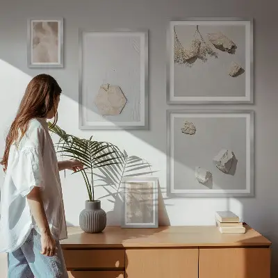 Sada obrazů do ložnice jemné boho s přírodními texturami