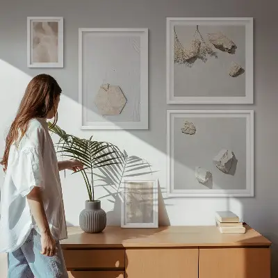 Sada obrazů do ložnice jemné boho s přírodními texturami