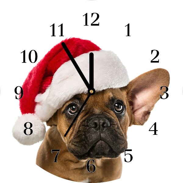 Skleněné hodiny Kolo Buldok vánoční pes