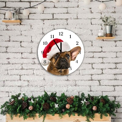 Skleněné hodiny Kolo Buldok vánoční pes