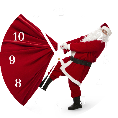 Skleněné hodiny Kolo Santa Claus dárky