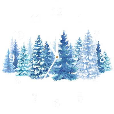 Skleněné hodiny Kolo Vánoční stromky sníh zima