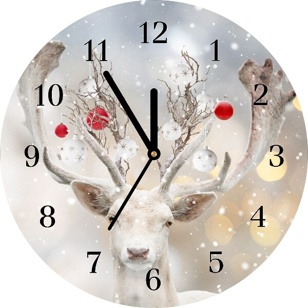 Skleněné hodiny Kolo Bílé vánoční sobí ozdoby