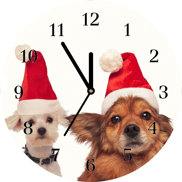 Skleněné hodiny Kolo Psi Santa Clause Vánoce