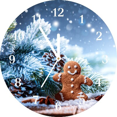 Skleněné hodiny Kolo Vánoční perníkové sněhové vánoční stromeček